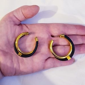 VNTG Matte Black Polished Gold Tone Hoop Earrings
